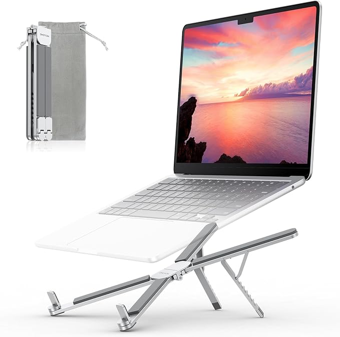 OMOTON Foldable & Portable Laptop Stand for Desk, [Ultra Lightweight] Tablet Stand for Desk and Travel, 6 Level Height Ergonomic Aluminum Computer Holder for 10-16" Laptops