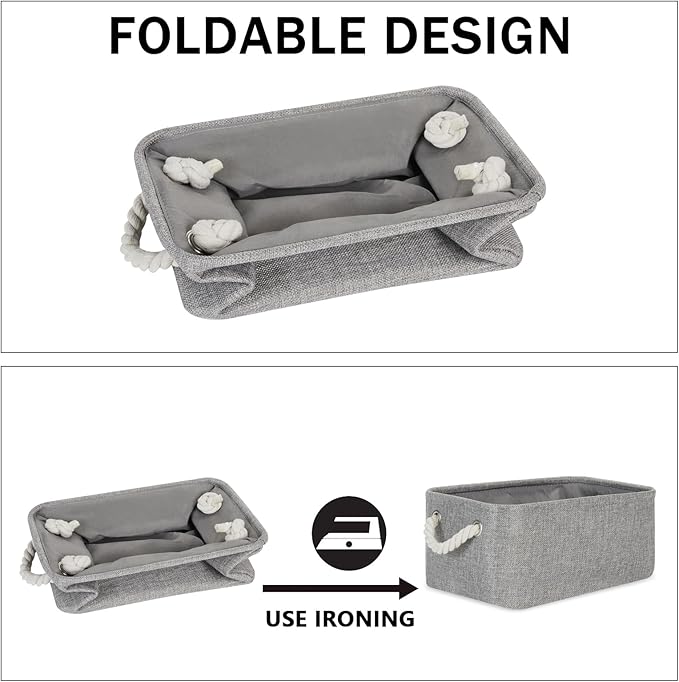 Bidtakay Small Gray Baskets Set of 6 Fabric Storage Bins with Handles 11.8 x 7.8 x 5 inch Collapsible Canvas Organizer Bins Baskets for Organizing Closet Shelf Storage