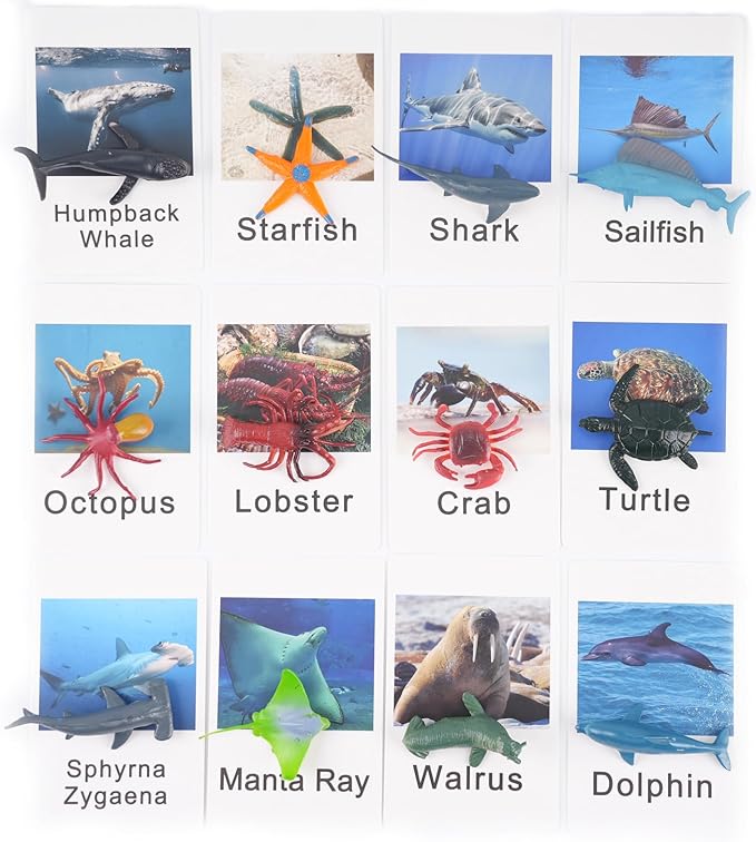 Yikko Montessori Animal Match Cards 48pcs - Insects and Animals Figurines and Cards, Montessori Materials Preschool Infant Toddlers Sorting Toys, Gift for 3 Years + Kids