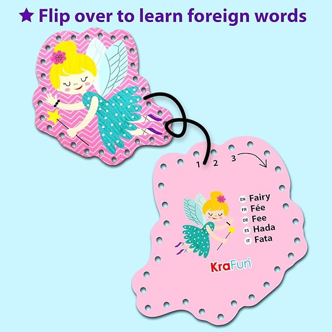 KRAFUN Beginner Unicorn My First Lacing Card Kit for Kids Arts & Crafts, 5 Easy Princess Lacing Projects, Lacing Cards for Toddlers, Fine Motor Preschool Skills Toys