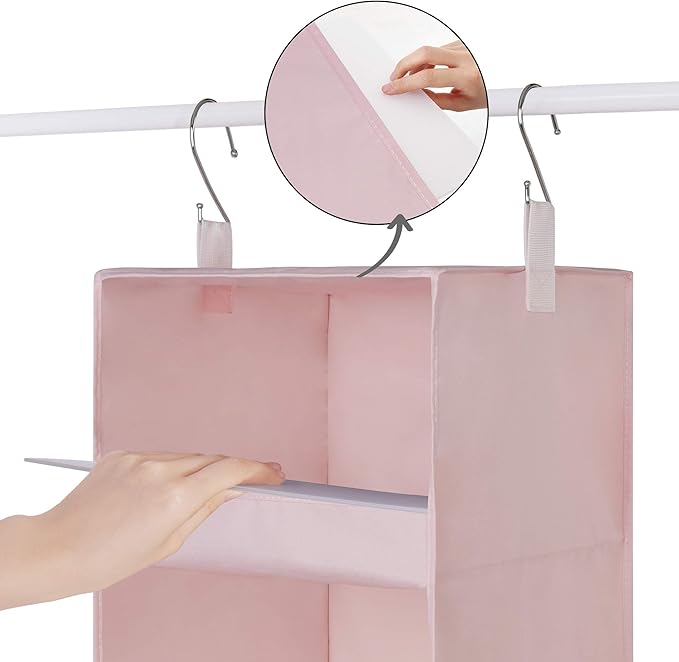 GRANNY SAYS 3-Shelf Hanging Closet Organizer, Collapsible Closet Hanging Shelves, Nursery Hanging Organizer, Pink, 29 ½" H X 12" W X 12" D, 1-Pack