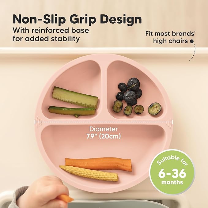 KeaBabies Suction Plates for Baby, Toddler - 3-Pack 100% Silicone Toddler Plates, Divided Baby Plates with Suction, Silicone Plates for Baby, Kids, BPA-Free, Microwave, Dishwasher Safe (Macaron)