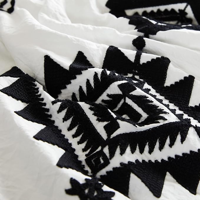 MaiRêve Embroidery Comforter Set, Boho Farmhouse Western Bedding Set, All Season Bed in A Bag Comforter Set with Sheets, Pillowcases & Shams, White California King 7 Pieces