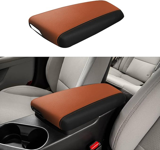 XYHGM Car Center Console Armrest Cover for Kia Optima 2011 2012 2013 2014 2015 Leather Anti-Scratch Central Arm Rest Box Lid Seat Cover Protector Cushion Saver Interior Accessories(Brown with Black)