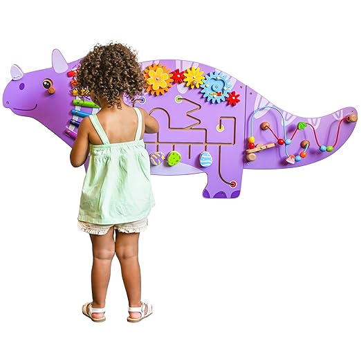 SPARK & WOW Triceratops Activity Wall Panels - Ages 18m+ - Montessori Sensory Toy - 8 Activities - Busy Board - Toddler Room Décor