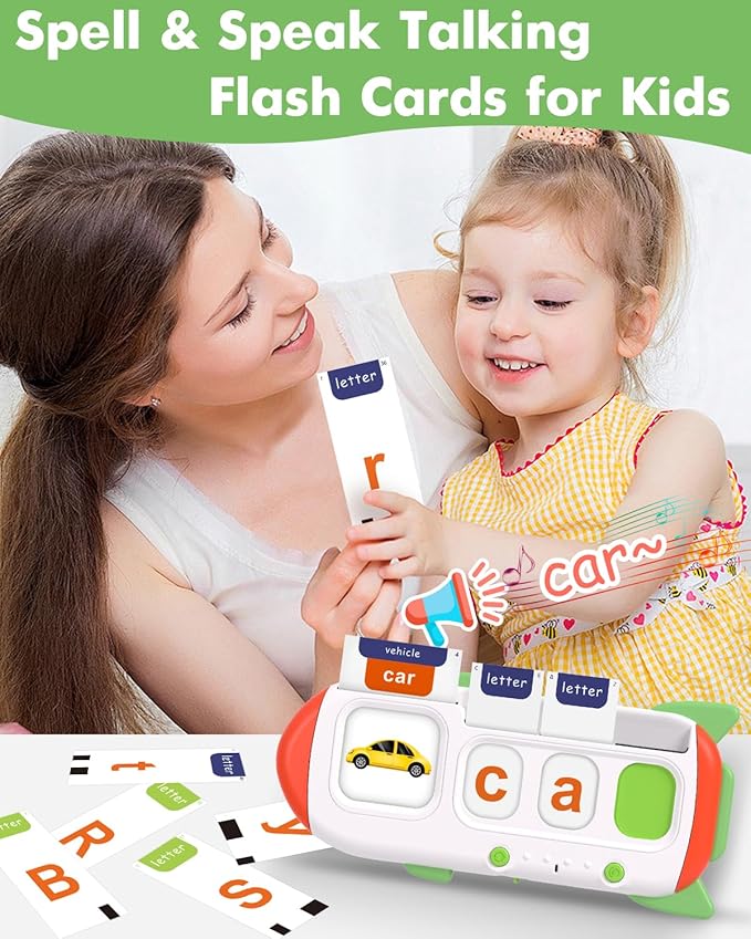 CVC Talking Flash Cards for Toddlers Speak and Spell 107 Words, Montessori ABC Alphabet Learning Toys for Kids Ages 4-8 1 2 3 4 5 6 Year Old, Speech Therapy Sensory Toys for Autism Children Christmas