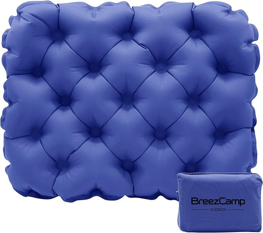 BreezCamp Inflatable Seat Cushion, Lightweight Stadium Seat Pad, Camping Accessories Chair Pad for Airplane Travel, Hiking, Climbing, Home and Office,Navy Blue