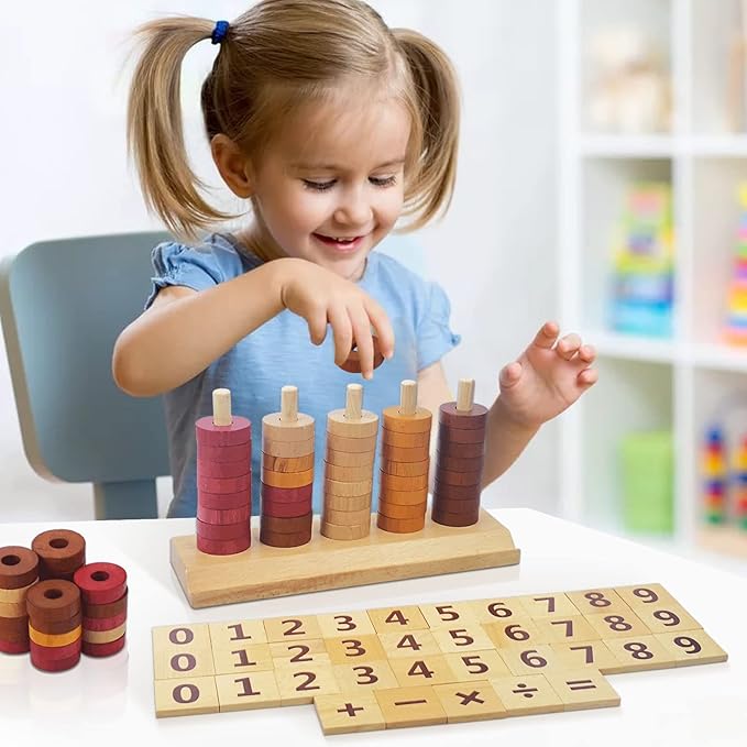 Xylolin Montessori Toys for Toddlers, Wooden Math Number Blocks Counting and Manipulative Toys, Basic Math Game Preschool Learning Educational Materials for Toddlers Kids 2 3 4 5 Years