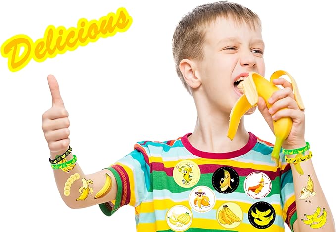 24PCS Banana Rubber Bracelets Silicones Wristbands Fruit Party Themed Birthday Baby Party Favors Supplies Decorations