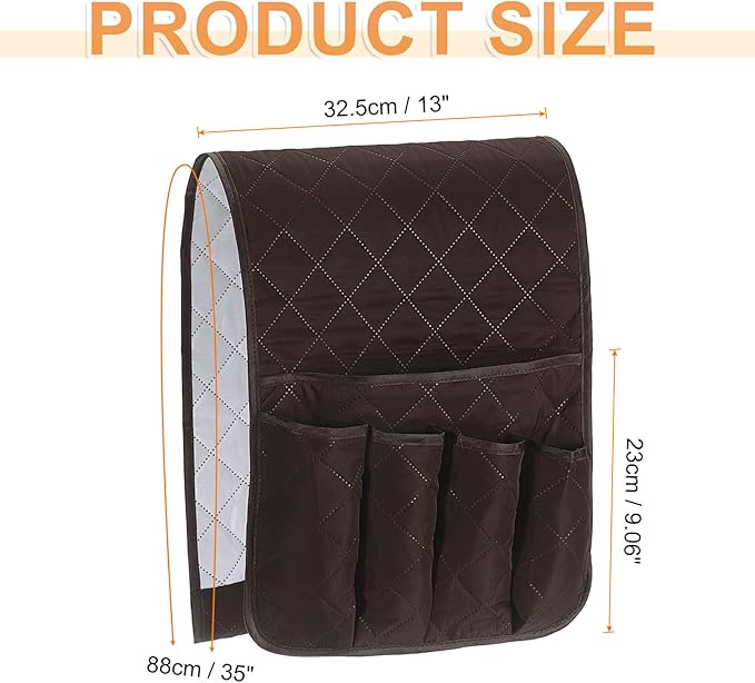 uxcell 1 Pcs Recliner Armchair Caddy, Couch Armrest Organizer with 5 Pockets for Bedside Sofa Remote Control Holders Magazine Phone Book Glasses (Brown, 35"x13")