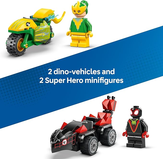 LEGO Marvel Spidey and His Amazing Friends Spin and Electro Dinosaur Vehicle Chase - Car and Motorcycle Preschool Building Toy for Kids, Boys and Girls, Ages 4+ - Gift Idea for Birthdays - 11198