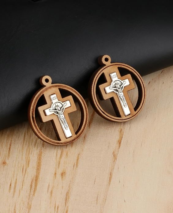 COTTVOTT Wooden Christian Jesus Cross/Orthodox Crucifix Charms Pendants for Rosary Necklace, DIY Jewelry Making Accessories Parts