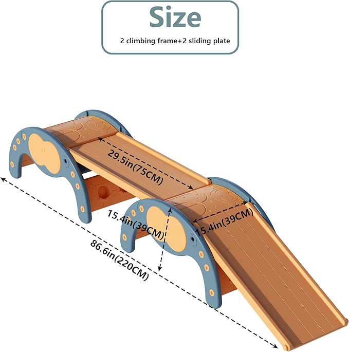 Children's Indoor Climbing Slideway Swing Playground 4-in-1 Function: Slide, Rock Climbing, Balance Board and Cradle Safe and Solid Montessori Toys Blue（2 Climbing Frame+2 Sliding Plate）