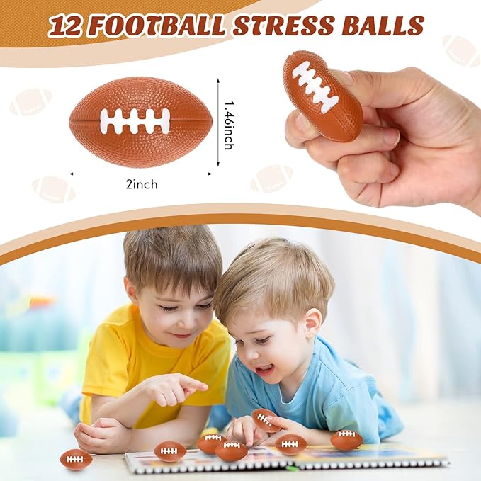 LEIFIDE 48 Pcs Basketball Soccer Football Baseball Party Favors Supplies 12 Silicone Bracelet 12 Drawstring Treat Bag 12 Mini Stress Ball 12 Keychains for Birthday Sports Party Supplies (Football)