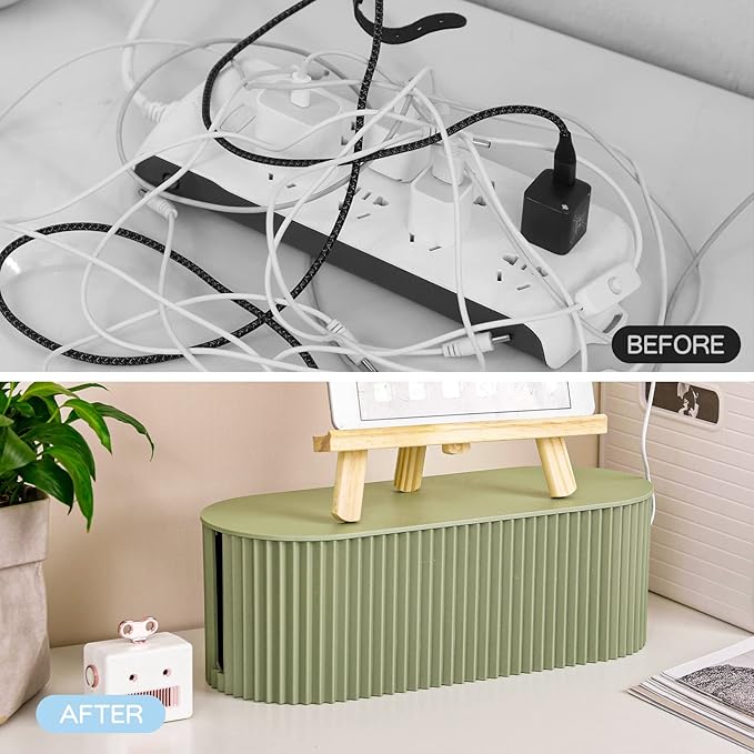 FABROK 2 Pack Cable Management Box, Cord Organizer Box with 20 Cable Ties, Power Strip Storage to Hide Charger Adapter Power Cord Charging Station Green(Small+Large