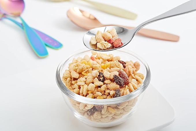 Exzact Kids Flatware 6 Pieces Stainless Steel Children Silverware 2 x Forks, 2 x Knives, 2 x Spoons,Toddler Utensils, Dishwasher Safe, 24 Months+ (Dinosaurs Engraved)