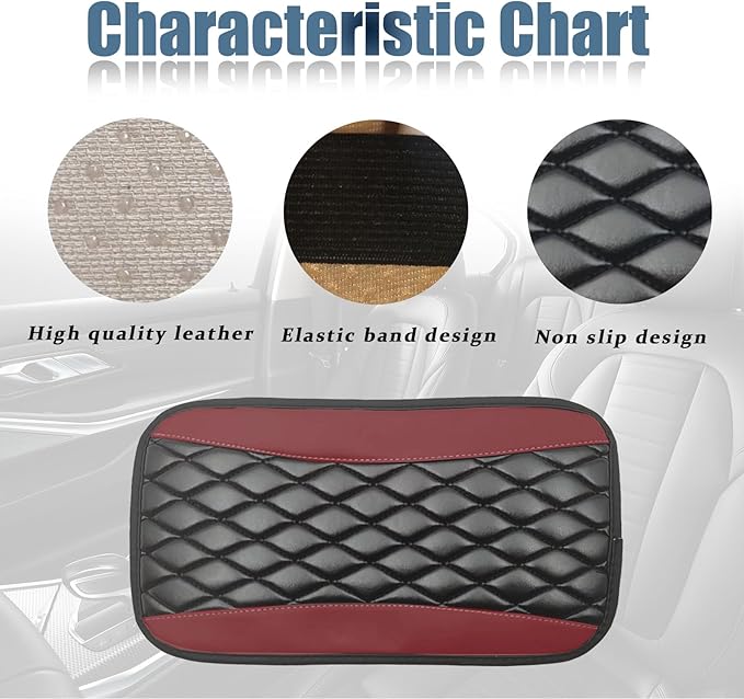 Car Center Console Cover, Universal Leather Waterproof Armrest Seat Box Cover Protector, Comfortable Car Decor Accessories Fit for Most Cars, Vehicles, SUVs-Wine Red