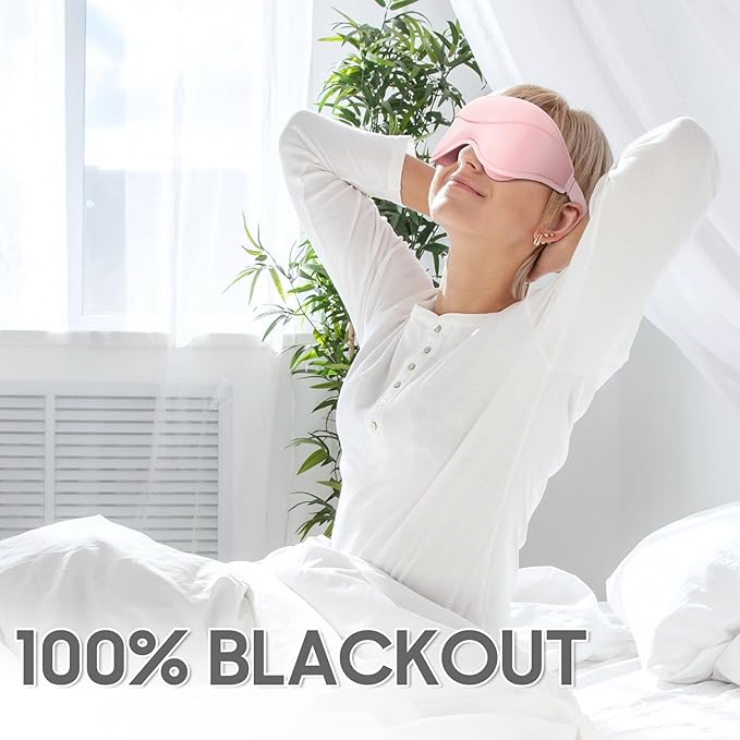 MOEASEii Sleep Mask - Total Blackout 3D Sleeping Mask, Super Lightweight & Silky Soft Eye Mask for Sleeping, Fully Adjustable Fit for Home, Office, Traveling, Meditation, Yoga, Pink