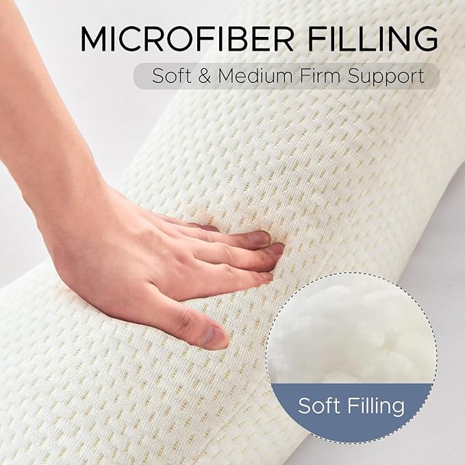 Body Pillow for Adults - Soft Long Bed Pillows Insert for Sleeping - Shredded Memory Foam and Removable Washable Cover - Swan Shaped Pregnancy Side Sleeper Pillow 49 Inch (Beige)