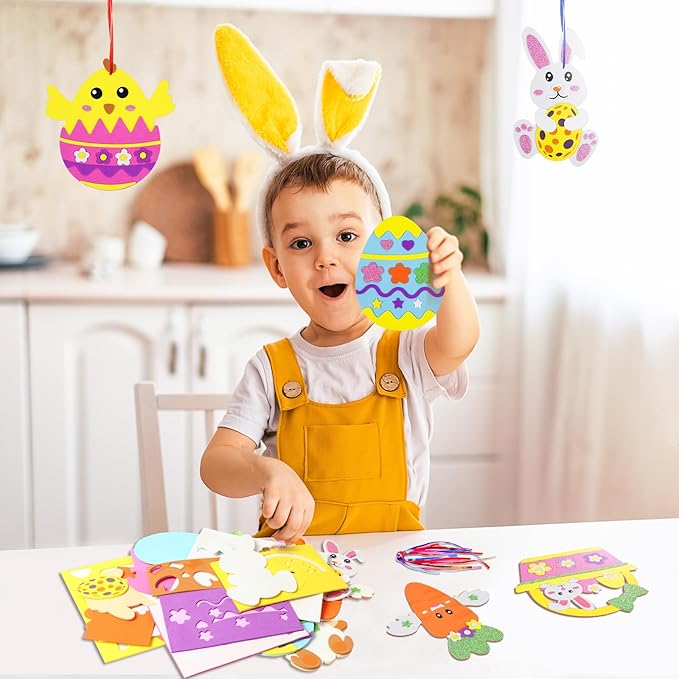 Fennoral 24 Pack Easter Craft Kit for Kids Make You Own Easter Foam Stickers Ornament DIY Easter Arts and Crafts for Easter Art Project Easter Party Decoration