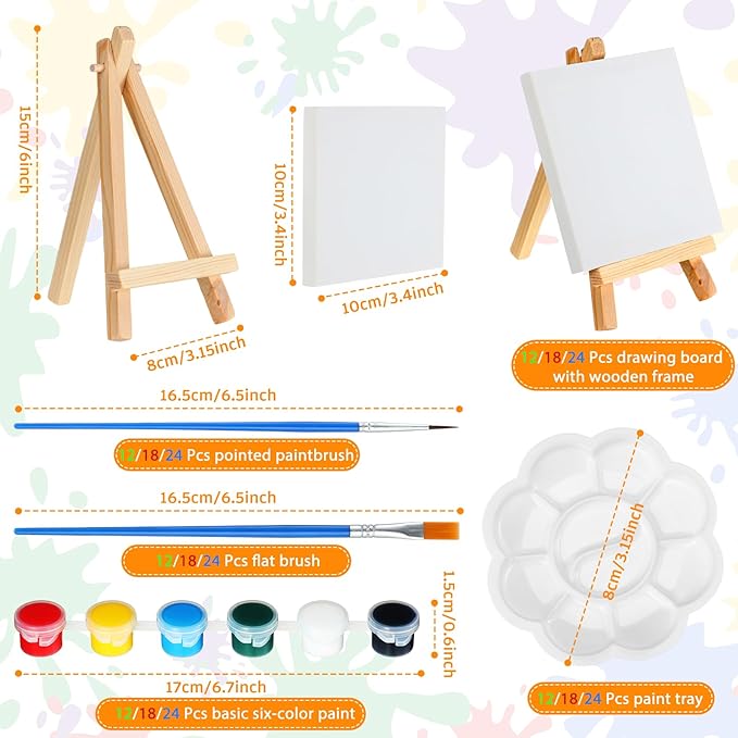 HyDren Paint Party Favors Include Mini Watercolor Paint Set Small Painting Canvas with Easel Palette Brush Paint Stickers Tattoo Sticker Keychain for Class Birthday Art Party(158 Pcs, Classic Style)