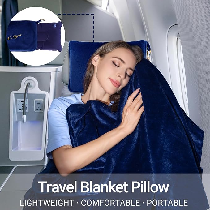 CLEXION Travel Blanket & Pillow Set, 300 GSM Soft Fleece, 60x43 Inches, 3-in-1 Airplane Blanket, Travel Pillow and Blanket Set, Travel Blanket Airplane Compact with Bag, Travel Essentials, Navy