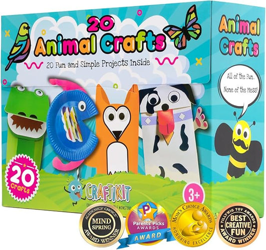 Craftikit® 20 Award-Winning Animal Toddler Arts and Crafts for Kids Ages 3-10 Years, All-Inclusive Animal Craft Kits, Fun Toddler Craft Box for Girls, Boys in Preschool