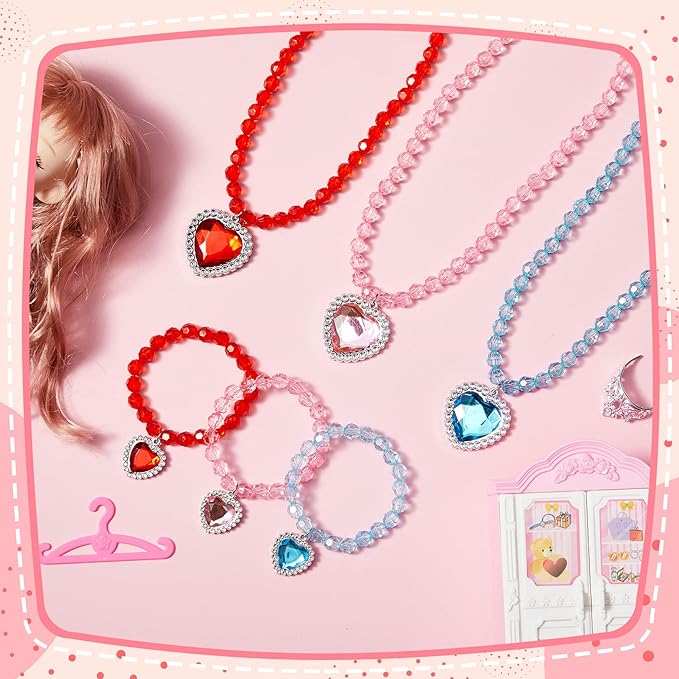 7 Sets Girl Dress up Jewelry Toddler Jewelry Princess Bracelet Necklaces Kids Costume Jewelry Set for Girl Tea Costume Party