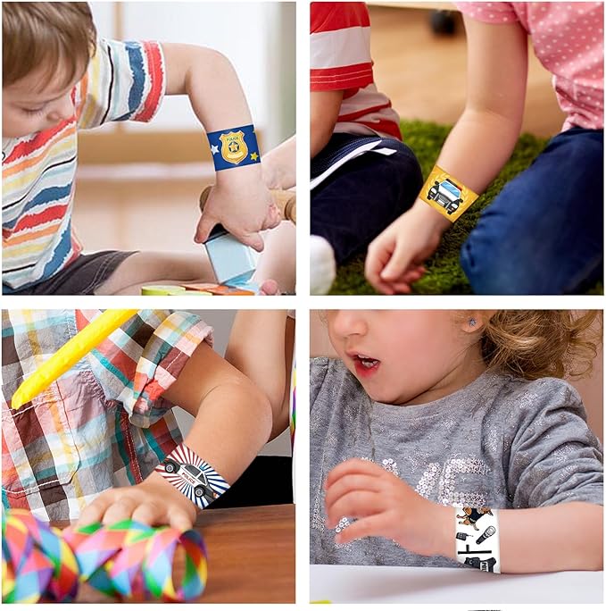 48PCS Police Party Favors Police Slap Bracelets Police Bracelets Wristbands for Police Themed Birthday Party Supplies Gifts Decorations Kids Classroom Rewards Prizes Carnival Christmas