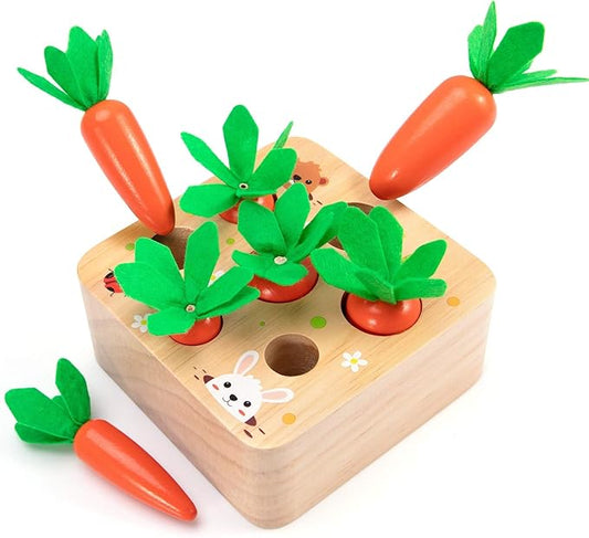Montessori Toys Baby Easter Toys for Toddlers 1-3 Years Old, Educational Wooden Carrot Toys Shape Size Sorting Matching Puzzle, Great Baby Easter Gifts Birthday Gift Toys