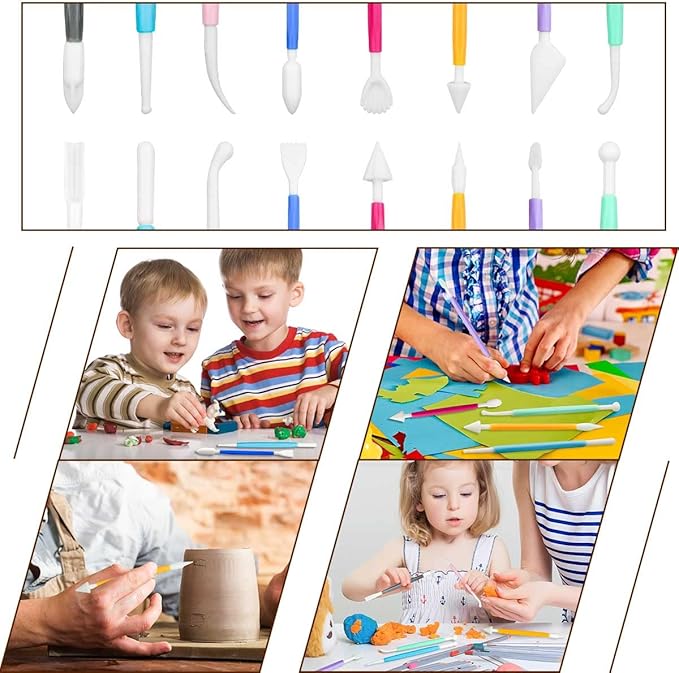 8 Pieces Plastic Clay Modeling Tools Set Ceramic Tool Kit for Sculpting Plastic Polymer Clay Shaping Tool for Kids Double-Head Suitable for DIY Crafts Cake Carving Decorating (Assorted Colors)