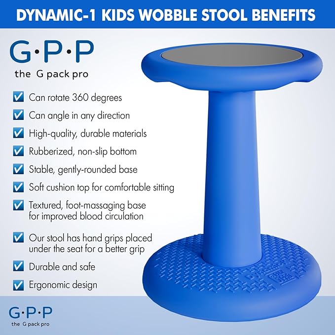 Gpack-pro Kids Wobble Stool – Improves Focus Attention – Non-Slip Base - Wiggle Chair Active Flexible Seating for Preschool Kindergarten Elementary School 17.7-Inch High (Blue)