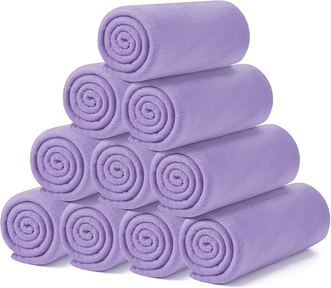 Buryeah 10 Pcs Fleece Blanket Bulk Soft Warm Blankets Cozy Fleece Lightweight Throw Blankets Plush Pet Throw Blanket for Home Bed Sofa Office Wedding Gifts Travel (50" X 60",Brilliant Purple)
