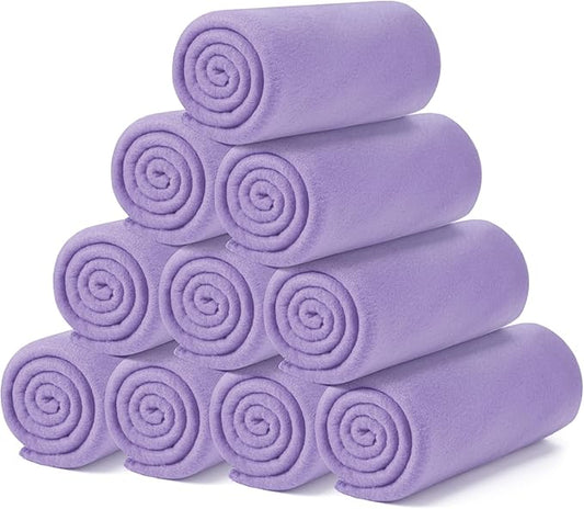 Buryeah 10 Pcs Fleece Blanket Bulk Soft Warm Blankets Cozy Fleece Lightweight Throw Blankets Plush Pet Throw Blanket for Home Bed Sofa Office Wedding Gifts Travel (50" X 60",Brilliant Purple)