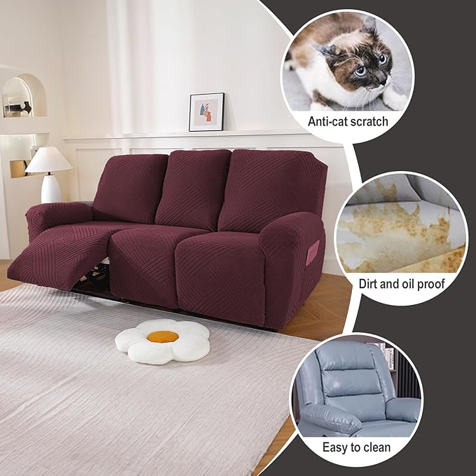 NORTHERN BROTHERS Recliner Sofa Covers 3 Seater - Reclining Sofa Covers Couch Covers for Reclining Couches Reclining Couch Covers, Wine Red
