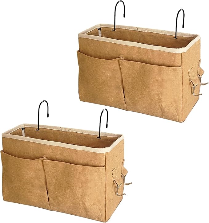 Someteth Bedside Caddy Bedside Hanging Storage Basket Multi-Function Organizer Caddy for Bunk and Hospital Beds Dorm Rooms Bed Rails, Can be Placed Glasses Books Mobile Phones（2pcs Dark khaki）
