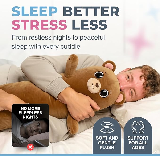 Bear Plush Body Pillow for Kids | Long Stuffed Animal Cuddle Pillow | Soft Hugging Toy | Plushie Gift for Girls & Boys | Long Plush Body Pillow for Sleep & Comfort | Medium, 35 Inches