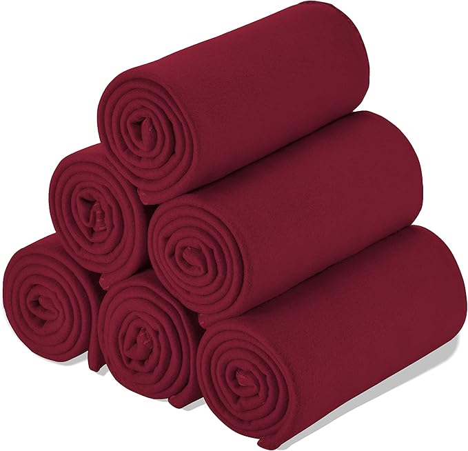 Special SG Glory Fleece Throw Blanket Set Bulk for Travel Kids Outdoor Wedding Pet (Burgundy, Pack of 6 50x60 Inches)