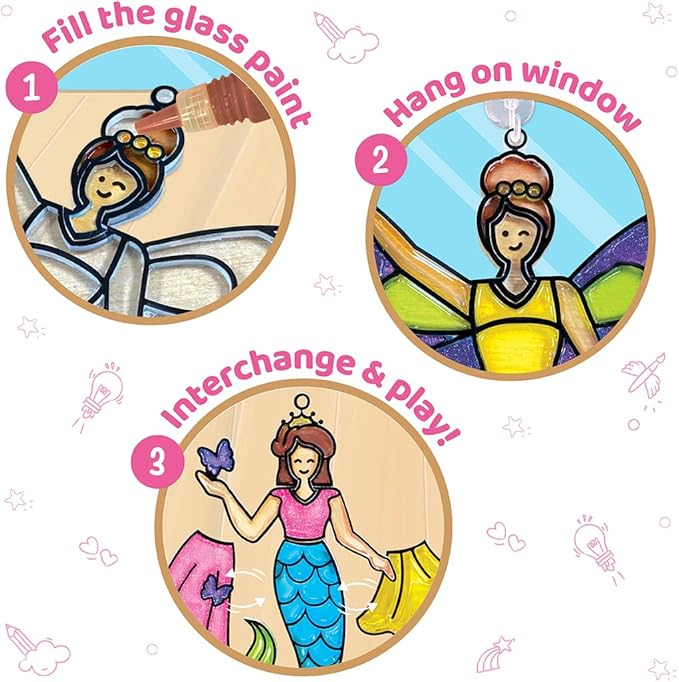 Imagimake Window Art Princess | Suncatcher Kit | Arts and Crafts for Kids Ages 8-12 | Girls Toys Age 6-8 | Unicorn Gifts for Girls Age 6-8 | 5 Year Old Girl Gift