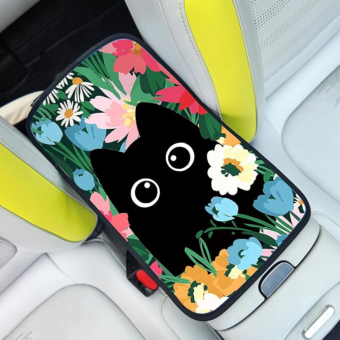 Adastrah Black Cat 2 Auto Center Console Cover,Universal Fit for Most Vehicle SUV Truck Accessories Decor