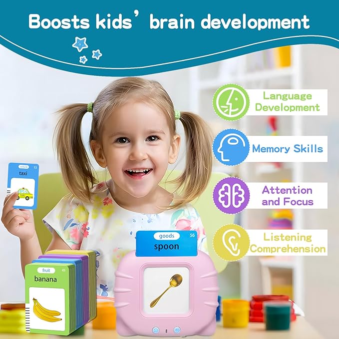 Talking Flash Cards for Toddlers, 224 Common Words, Language Therapy, Sensory Interactive Toy for Autism, Educational Learning Gift for Boys and Girls Ages 1-5