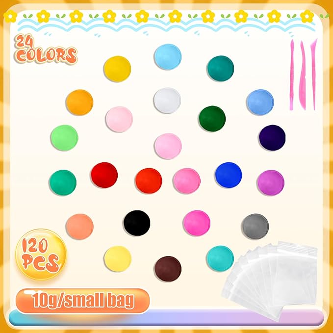 Poen 120 Pcs Air Dry Clay Kit Multi Colors Ultra Light Modeling Clay for Kids DIY Safe Soft Clay with Sculpting Tool Back to School Gift for Kids Adults Artists Art Crafts