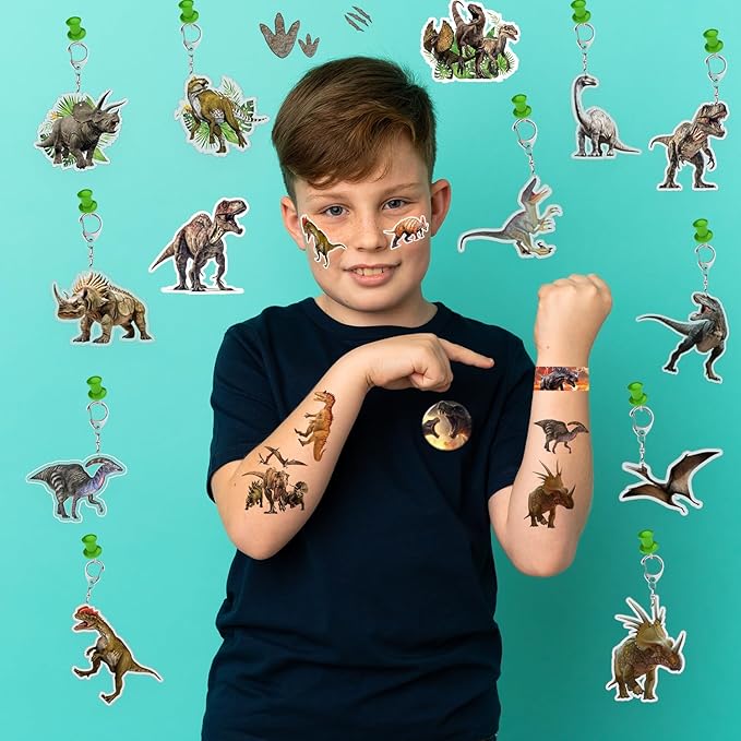 60PCS Realistic Dinosaur Party Favors Set include 36Pcs Dinosaur Temporary Tattoos Stickers, 24Pcs Dinosaur Slap Bracelet for Forest Dinosaur Dino Party Favors Prehistoric Dinosaur Themed Supplies