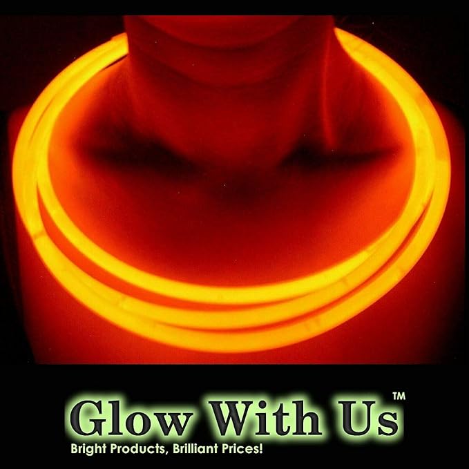 Glow Sticks Bulk Wholesale Necklaces, 600 22” Orange Glow Stick Necklaces, Bright Color, Glow 8-12 Hrs, Connector Pre-Attached, Sturdy Packaging, GlowWithUs Brand
