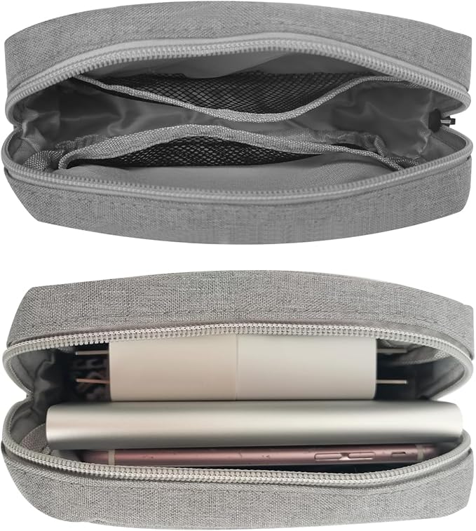 HSYAMY Small Cosmetic Bag for Women, 2 Pack Travel Makeup Bag, Portable Zipper Nylon Storage Pouch Mini Organizer Toiletry Bag for Girl, Grey