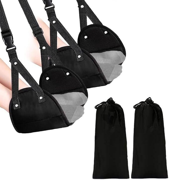 2-Pack Foot Hammock – Adjustable Airplane Footrest Hammocks,Memory Foam Black Travel Foot Hammocks for Ultimate Comfort on Airplane Journeys