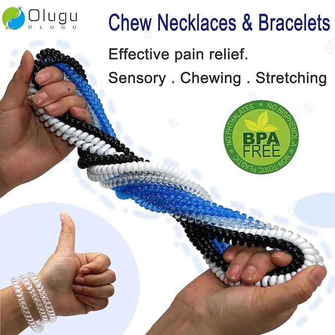Sensory Chew Toys for Autistic Children, 16 Pack Chewy Necklace Sensory Chew Bracelets with Autism ADHD SPD, Oral Stimulation for Kids Sensory Teething Toys Reduce Biting Fidgeting for Toddlers Chewer