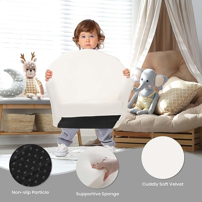 COSYLAND Kids Sofa for Toddler, 2-in-1 Folding and Expandable Soft Chair Bed Toddlers,Convertible Sofa to Lounger Sleeper Chair Bed for Girls and Boys,Wool White