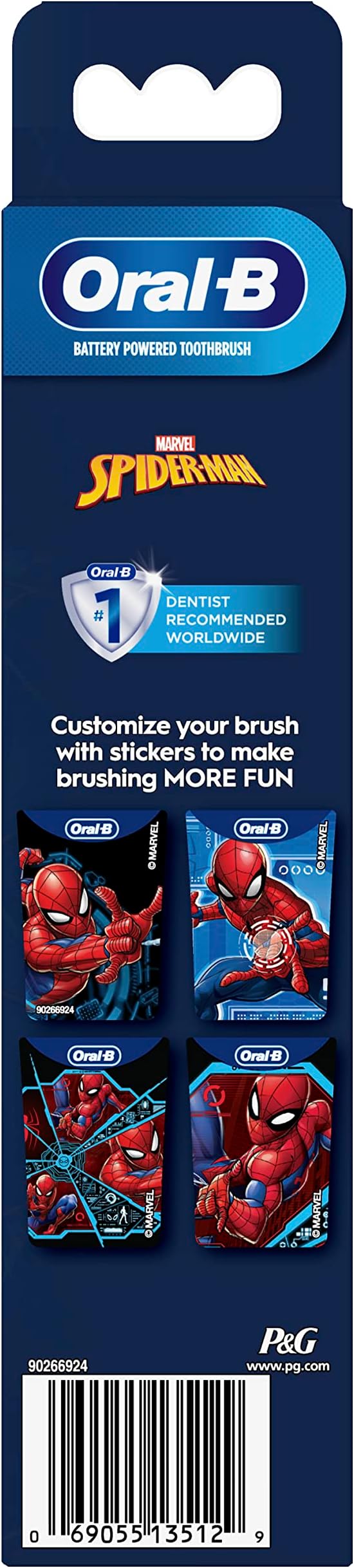Oral-B Kid's Battery Toothbrush Featuring Marvel's Spiderman, Soft Bristles, Replaceable Brush Head, for Kids 3+