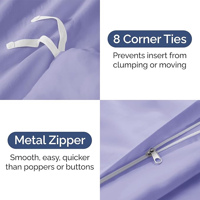 CGK Unlimited Duvet Cover Twin/Twin XL Size Set - Extra Soft Duvet Cover 68 x 90 with 1 Pillow Sham - Hotel Quality, Fade Free w/Zipper Closures & Ties - Bedding and Bed Linens Set (Lavender)